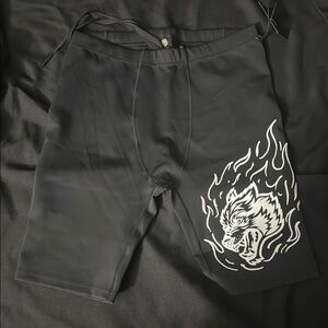 Darc Sport Black Spandex Shorts with White Wolf Design